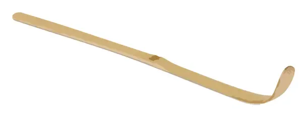 A slender bamboo scoop with a curved tip